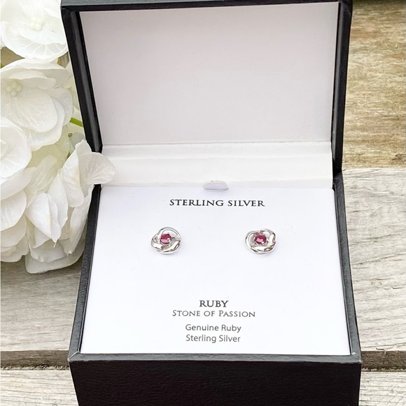 NWT STERLING SILVER AND GENUINE RUBY STONE STUD EARRINGS - Picture 6 of 8